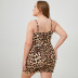 Vestido con estampado de leopardo dividido sin espalda con tirantes de talla grande NSWCJ112802