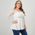 Plus Size One-Word Neck Long Sleeve Solid Color Flower Lace Top NSWCJ112806