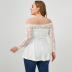 Plus Size One-Word Neck Long Sleeve Solid Color Flower Lace Top NSWCJ112806