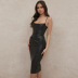 solid color slim suspenders sleeveless high waist pu leather pleated dress NSSMX112829