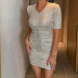 Slim Short-Sleeved Sequin High Waist Prom Dress NSYI112847