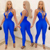 Deep V Tight Suspenders Hollow Solid Color Jumpsuit NSFYZ112886