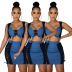 Wrap Chest Tether Sleeveless Color Matching Denim Vest & Skirt 2 Piece Set NSFBS112964