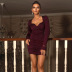 Pleated Solid Color Long-Sleeved V-Neck Low-Cut Slim Prom Dress NSYI113032