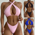 Conjunto de 2 piezas de bikini de color sólido sin espalda con cordones y cuello colgante NSCSM113048