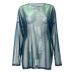Solid Color Round Neck Long-Sleeved Mesh See-Through Top NSSWF113128