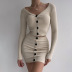Single-Row Button Solid Color V-Neck Long-Sleeved Slim Top & Skirt Suit NSHTL113164