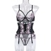 Love Embroidery Girdle Cross Lace-Up See-Through Sexy Lingerie Three-Piece Set NSMXF113192