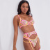 Bright Embroidery Fluorescent Color Matching See-Through Underwear Three-Piece Set NSMXF113198