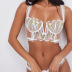 Flower Embroidery Bow Solid Color Mesh See-Through Sexy Underwear Set NSMXF113201