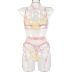 Hanging Neck Hollow Stitching Satin See-Through Sexy Lingerie Three-Piece Set NSMXF113202