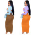 Long-Sleeved Slit Slim Sling Contrast Color Dress & Top 2 Piece Set NSFYZ113209