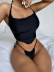 Hanging Neck Backless Lace-Up Solid Color Swimwear 2 Piece Set NSCSM113215