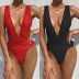 V Neck Sleeveless Backless Solid Color One-Piece Swimsuit NSCSM113219