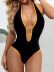 V Neck Sleeveless Hanging Nack Lace-Up Backless Solid Color One-Piece Swimsuit NSCSM113222