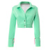 Button Solid Color Stand-Up Collar Long-Sleeved Jacket NSSWF113246