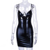 Solid Color Slip Pu Leather Low-Cut Sheath Dress NSPBY113295