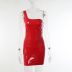 Solid Color Pu Leather Single-Shoulder Strap Prom Sheath Dress NSPBY113346