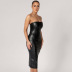 Solid Color Pu Leather Slim Tube Top Back Slit Midi Dress NSPBY113347