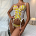 Traje de ropa interior sexy de malla con bordado de flores amarillas NSMXF113425