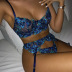 Flower Embroidery Sling Solid Color See-Through Sexy Underwear Three-Piece NSMXF113429