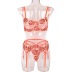 Flower Embroidery Sling Solid Color See-Through Sexy Underwear Three-Piece NSMXF113429