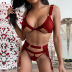 Hollow Stitching Solid Color Mesh Sexy Lingerie Three-Piece Set NSMXF113430