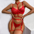 Hanging Neck Sling Solid Color Perspective Sexy Lingerie Three-Piece Set NSMXF113437
