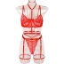 Hanging Neck Sling Solid Color Perspective Sexy Lingerie Three-Piece Set NSMXF113437
