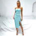 Solid Color Backless Elastic Slit Slip Dress NSYI113454