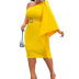 high waist slanted shoulder single-long sleeve slim prom solid color dress NSGML113490