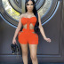Lace-Up Wrapped Chest High Waist Tight Solid Color Top & Shorts Suit NSMX113502