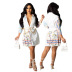 Print Pleated Single-Breasted Dress NSGCX113514