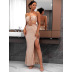 Halterneck Slit Sequin Hollow Prom Dress NSYI113613