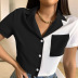 Single-Breasted Color Contrast Stitching Short-Sleeved Shirt NSLIH113674
