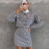 Single Breasted Houndstooth Long Sleeve High Waist Top & Short Skirt 2 Piece NSLIH113675