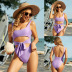 Solid Color Bow Backless One-Piece Tight Swimsuit NSLM113687
