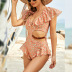 Printed Ruffle Stitching Waistless Floral One-Piece Swimsuit NSLM113689