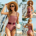 Solid Color Slip One-Piece Swimsuit With Belt NSLM113692