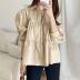 Solid Color Lapel Long-Sleeved Pleated Shirt NSFYF113711