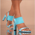 Thick High-Heeled Elastic Belt Open Toe Solid Color Satin Sandals NSSO113733