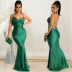 Pleated Solid Color Sling Wrap Chest Backless Lace-Up Prom Dress NSXYZ113785