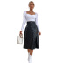 High Waist Pu Leathe Slit Mid-Length Sheath Skirt NSJM113813
