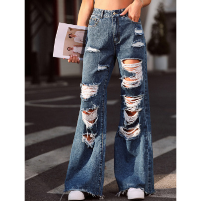 Ripped Non-stretch Loose Jeans NSJM113818
