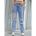 Hollow Ripped Waist Washed Jeans NSJM113823