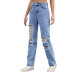 Hollow Ripped Waist Washed Jeans NSJM113823