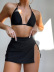 Solid Color Bikini Lace High Waist Slit Skirt Three-Piece Set NSFPP113852