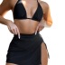 Conjunto de tres piezas de falda con abertura de cintura alta y encaje de bikini de color sólido NSFPP113852