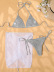 Lace Up Stripe Printed Bikini High Waist Drawstring Skirt Three-Piece Set NSFPP113853