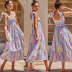 Print Sling Lace-Up Backless Big Swing Dress NSHM113875